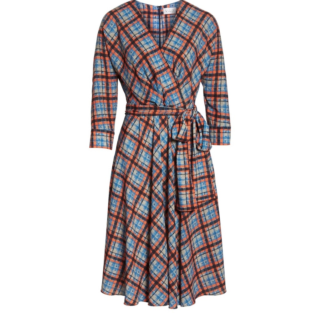 NWT Eliza J Plus Size Navy/ Orange Plaid Dress